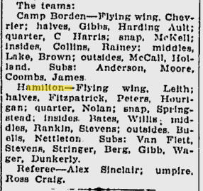 Camp Bordern vs Hamilton Tiger-Cubs 1926